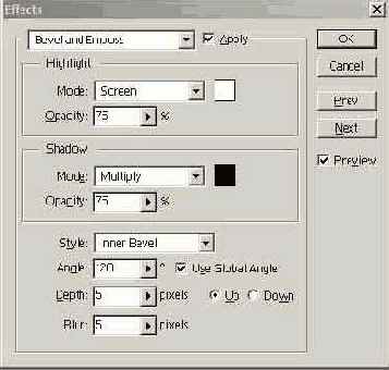 Диалоговое окно эффекта Bevel and Emboss